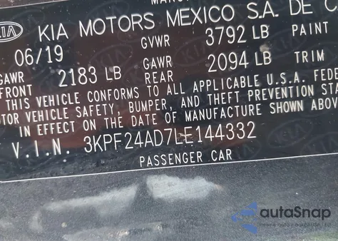 2020 Kia Forte Fe from USA, damaged, VIN 3KPF24AD7LE144332